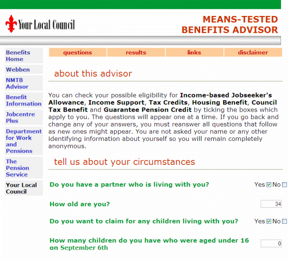 benefits online: means-tested benefits advisor