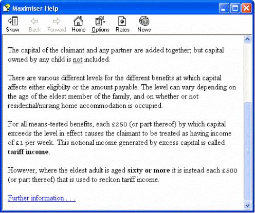 Maximiser help screen