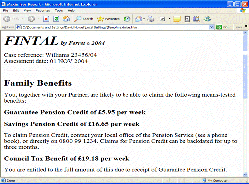 FINTAL results screen