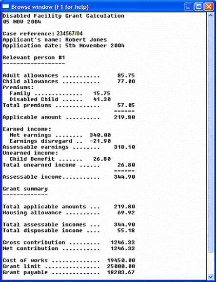 Output calculation screen